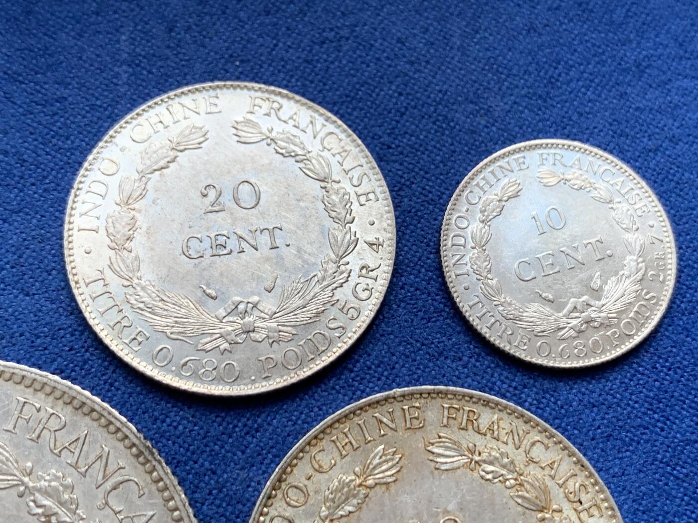 《竞宝斋》第443场 周日，周一，2场连拍 （全场包邮） 四枚一组 法属印支1928-1937年坐洋10分/20分/50分/1P银币
