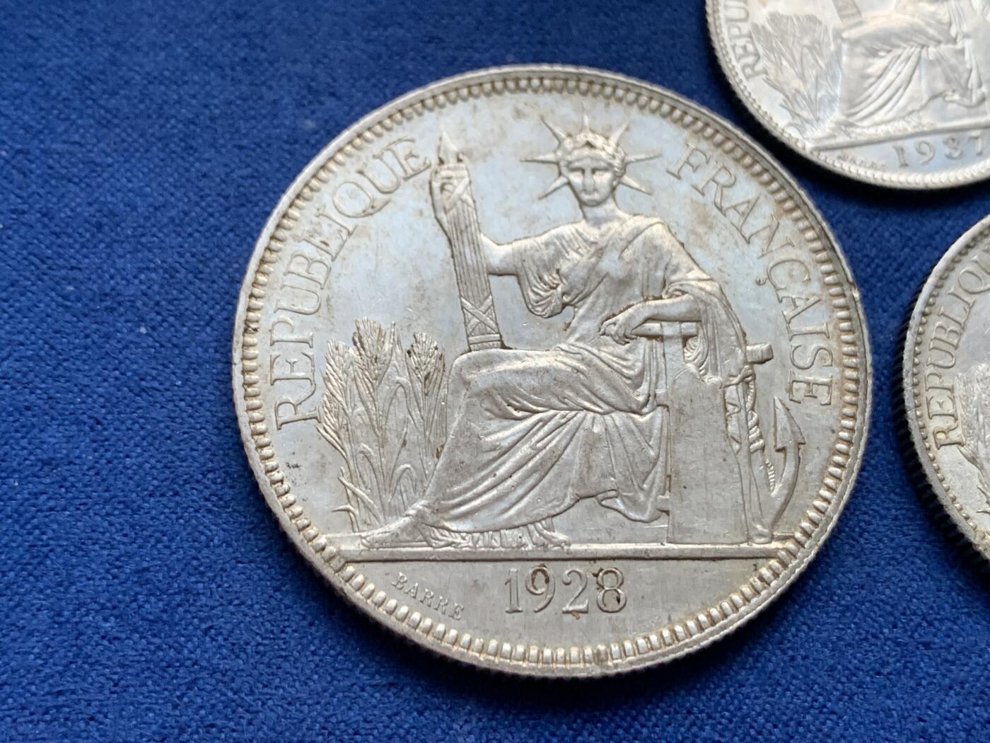 《竞宝斋》第443场 周日，周一，2场连拍 （全场包邮） 四枚一组 法属印支1928-1937年坐洋10分/20分/50分/1P银币