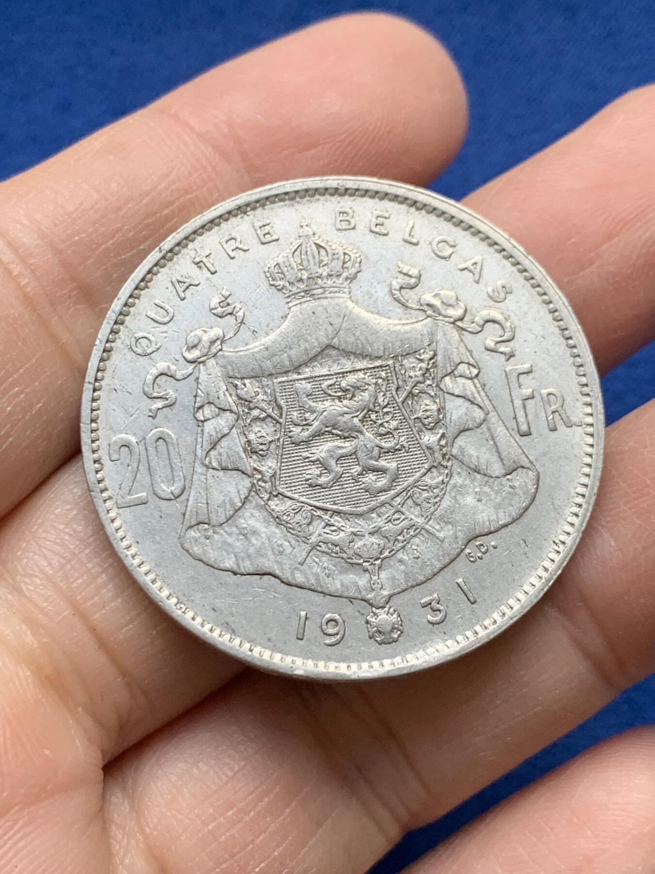 《竞宝斋》第443场 周日，周一，2场连拍 （全场包邮） 比利时1931年阿尔伯特一世镍币