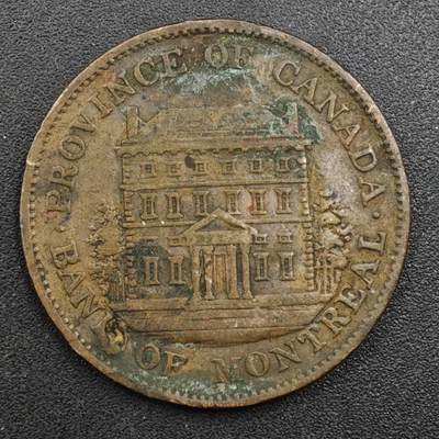 【淘币小摊】实时拍第八百一十三拍   散币场   满百包邮可预留二周 每周一统一发货   - 加拿大1842年蒙特利尔银行半便士铜币代币