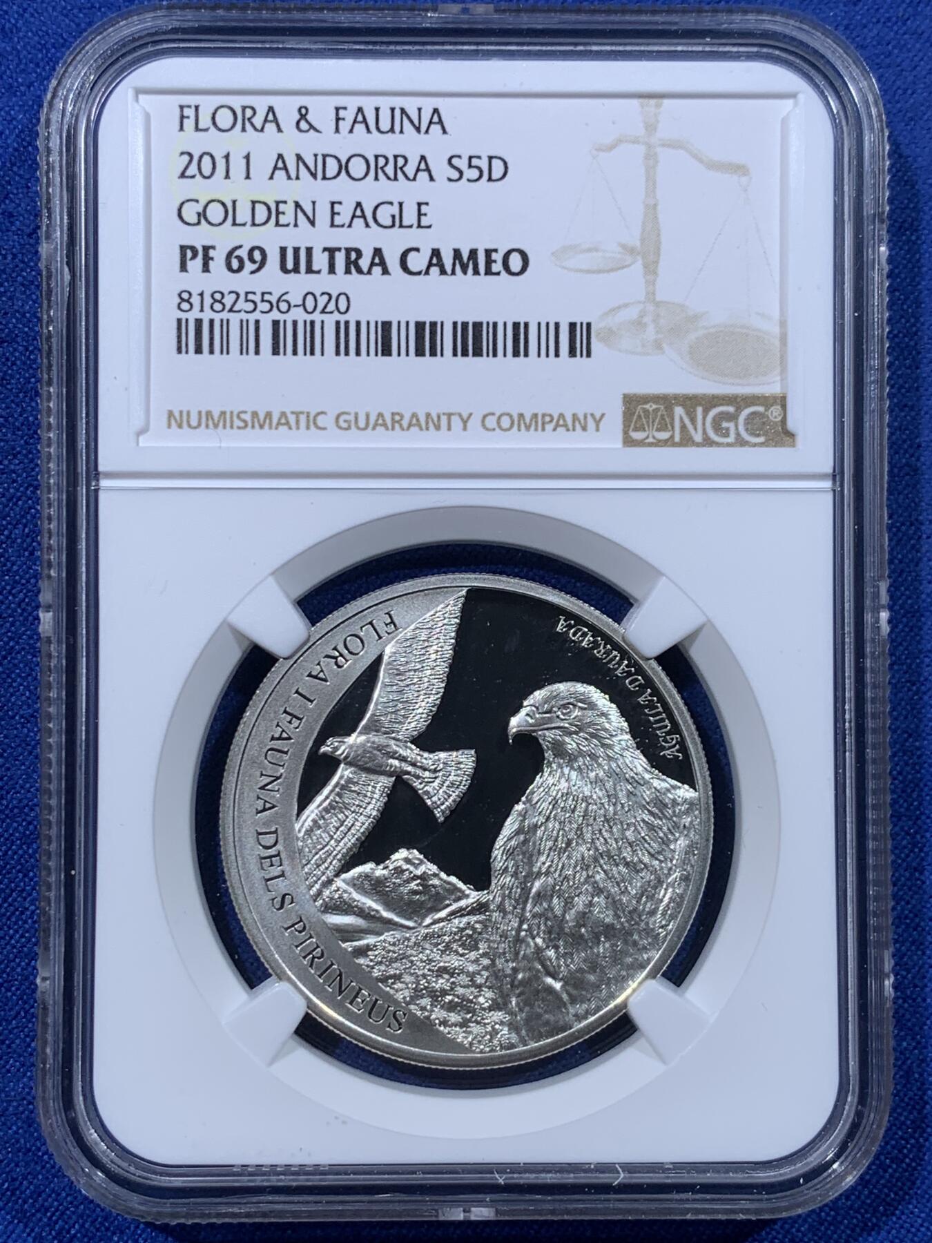《竞宝斋》第443场 周日，周一，2场连拍 （全场包邮） NGC PF69UC 安道尔2011年比利牛斯山脉的动植物群—鹰银币 925银 15.5克