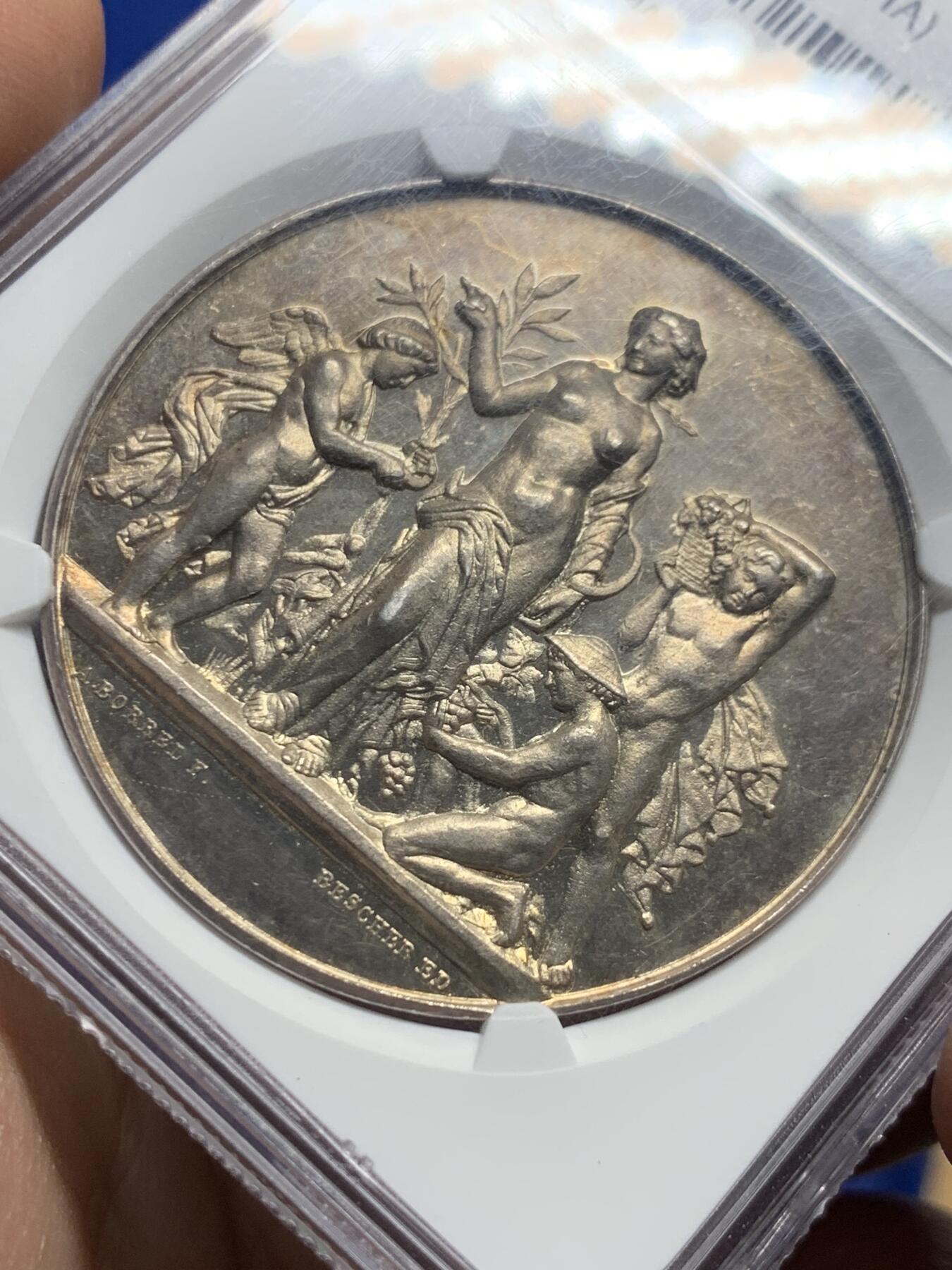 《竞宝斋》第443场 周日，周一，2场连拍 （全场包邮） NGC MS61 法国园艺学会银章 42mm 底板很不错 感觉低评了