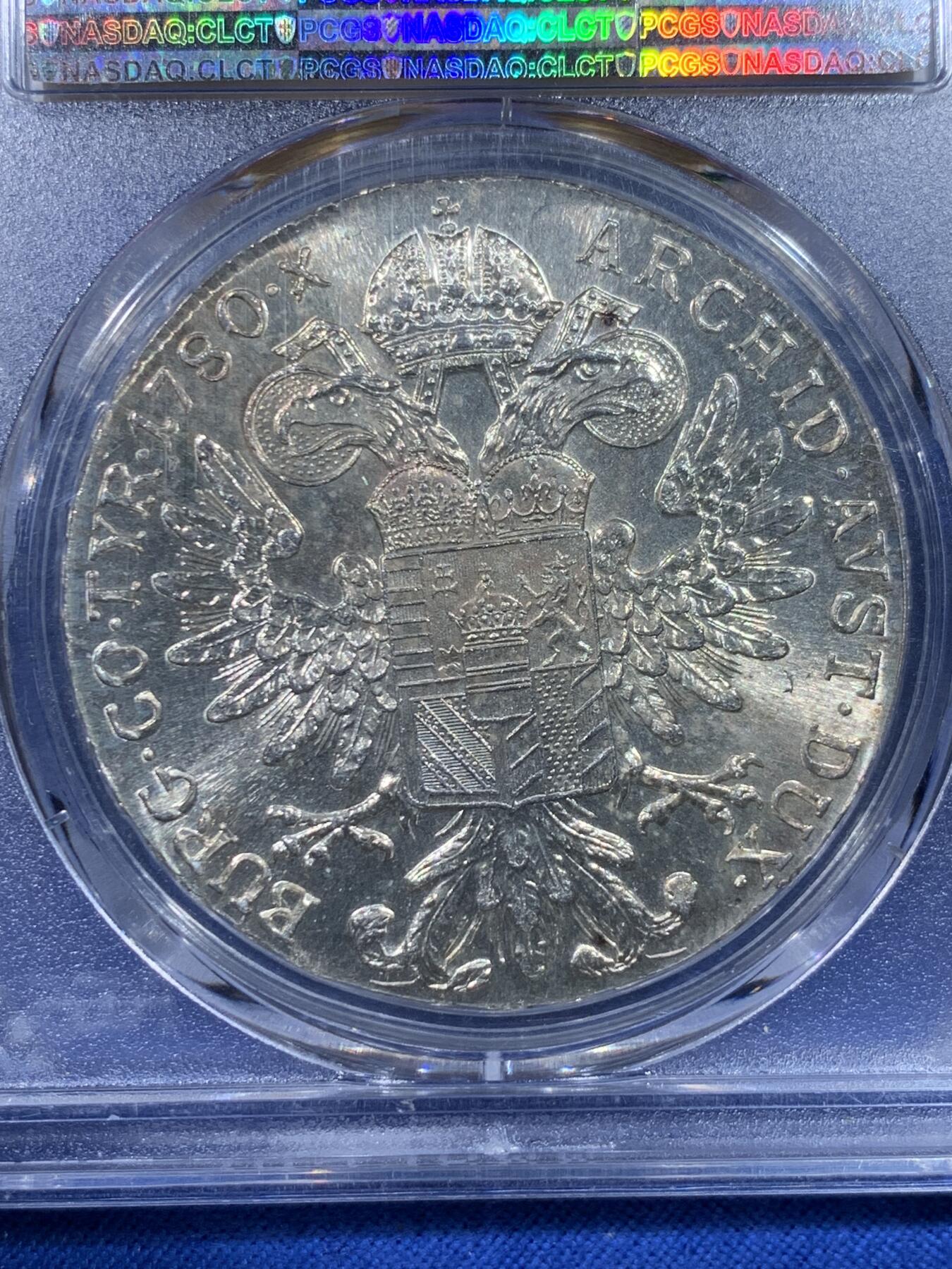 《竞宝斋》第443场 周日，周一，2场连拍 （全场包邮） PCGS MS62 奥匈帝国1780年大奶妈银币，后铸版。