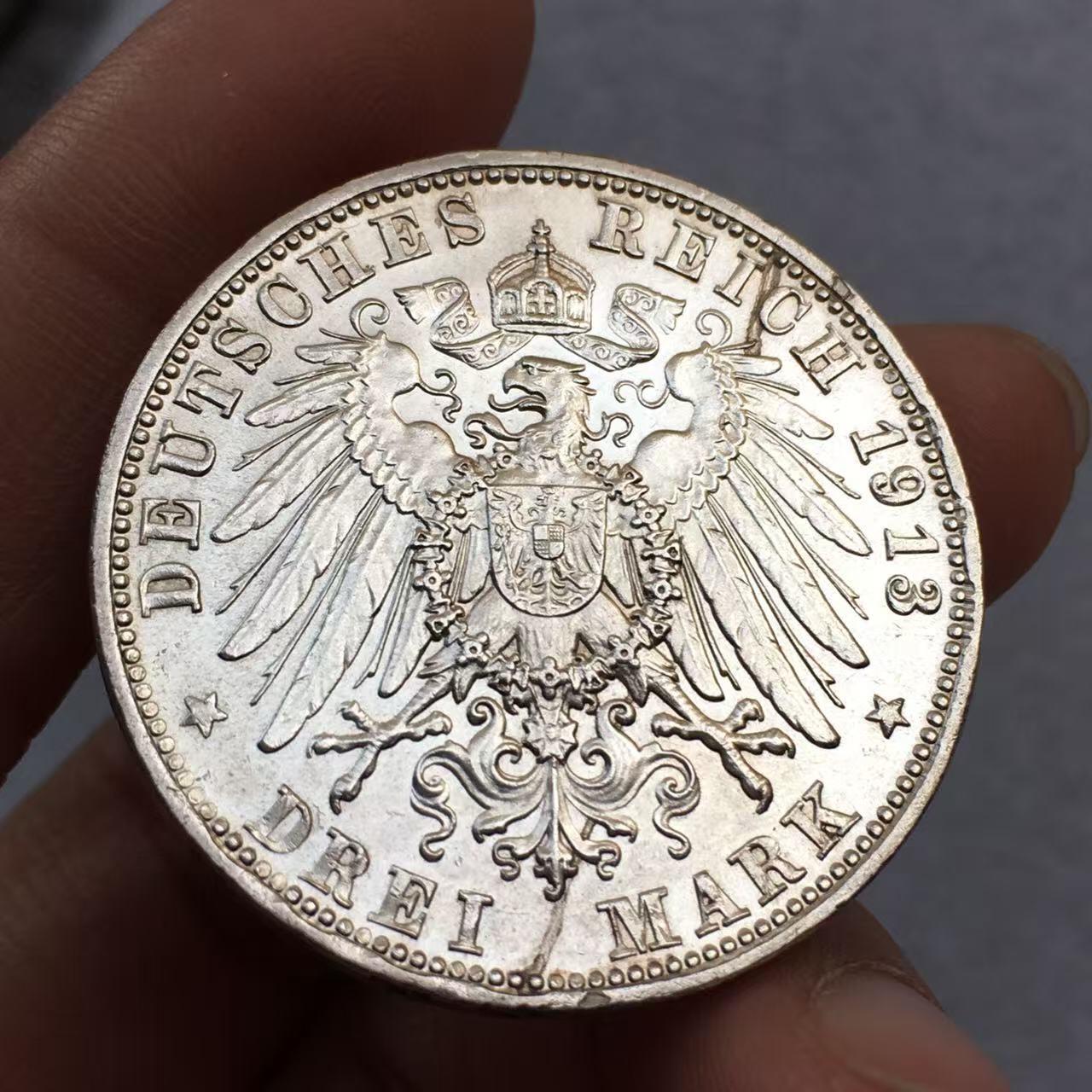 世界钱币专场拍卖 每周二开拍 好品1913年德国巴伐利亚奥托3马克流通银币