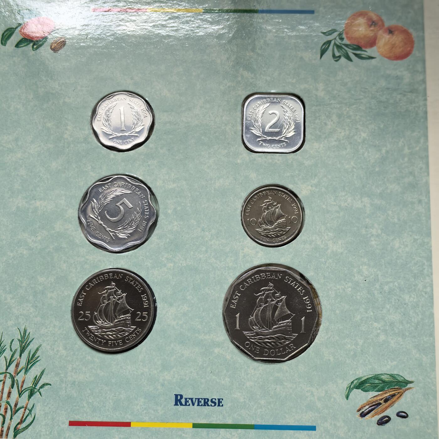 道一币馆币章第一百五十六场 原包装 东加勒比国家1991年套币六枚