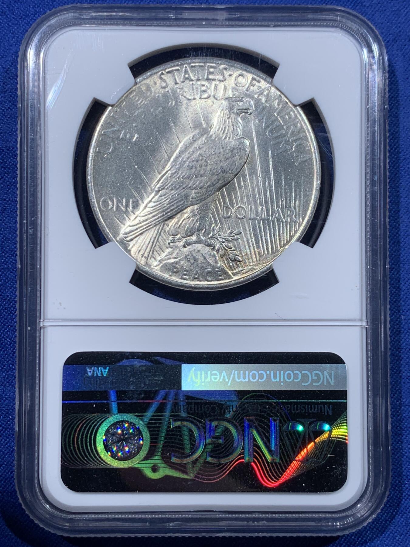 《竞宝斋》第443场 周日，周一，2场连拍 （全场包邮） NGC MS62 美国1925年和平女神大银币