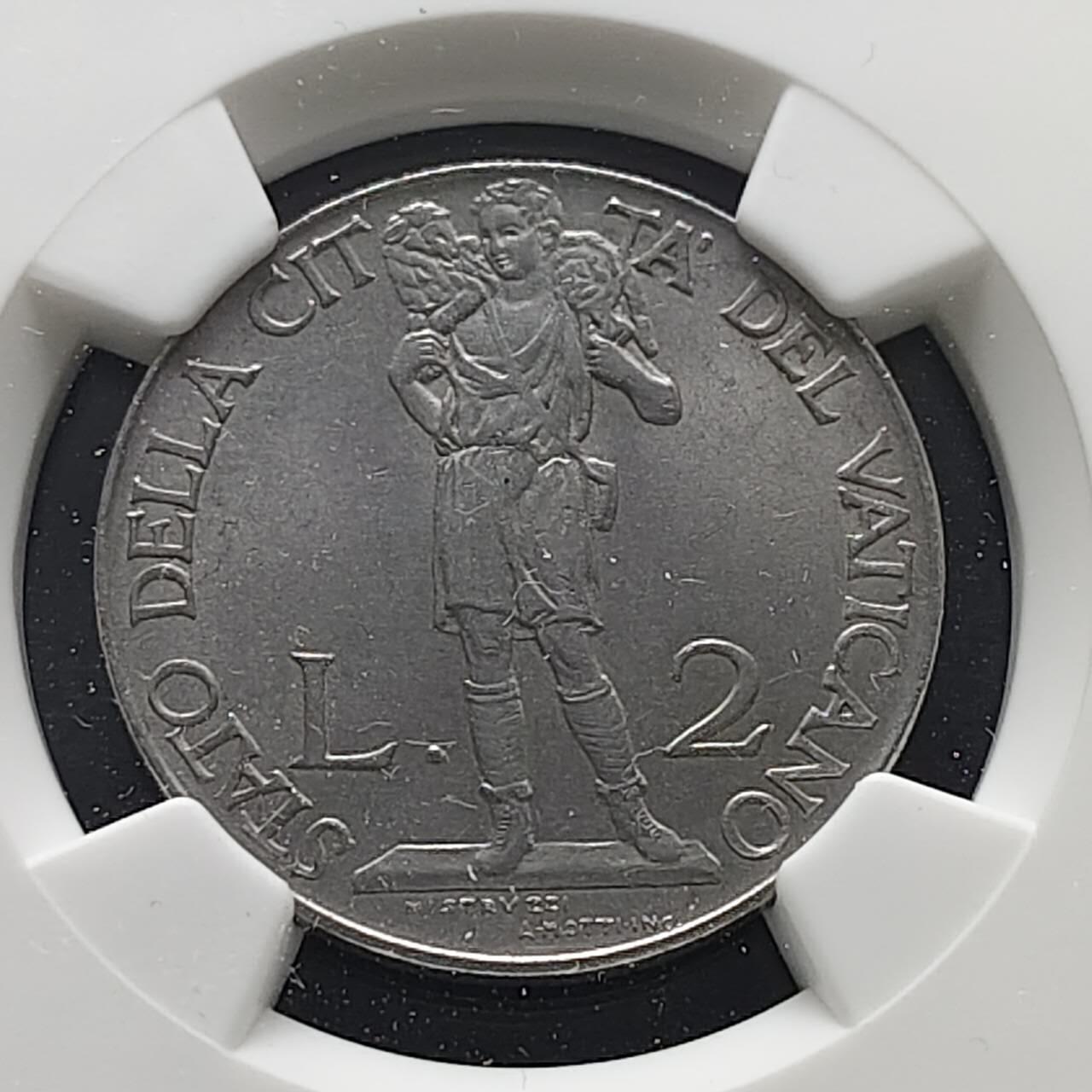 【全场包邮】纯粹捡漏拍485场（免费代拍第22场） 梵蒂冈1941年2里拉-NGC MS63