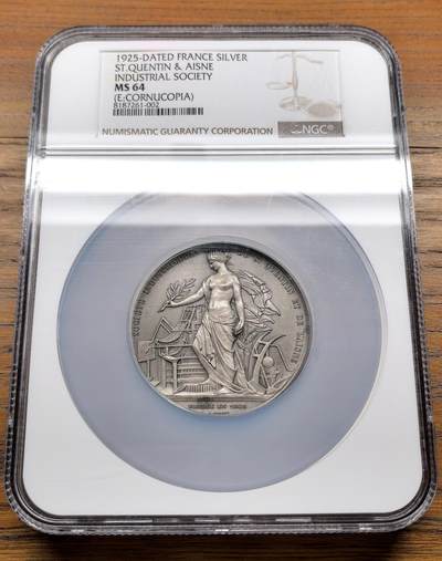 纫秋兰以为佩·凡希社微拍感恩专场 - 1925法国埃纳省圣康坦产业联合会银质奖章NGC-MS64