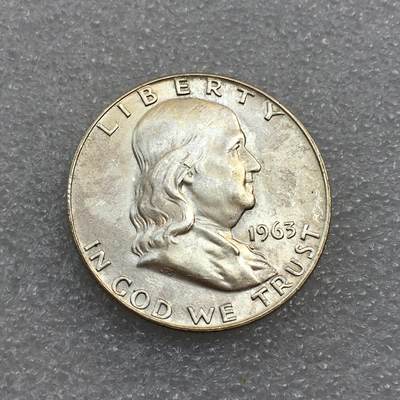 世界钱币专场拍卖 每周二开拍 - 原光好品1964年美国富兰克林半美元银币