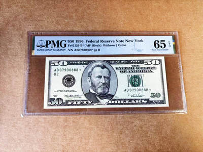 【Blue Auction】世界纸币精拍第757期——18级TOP拍卖/信誉/品质/专业/高效💫 - 【888豹子号 补号】美国 1996年50美金 PMG65EPQ