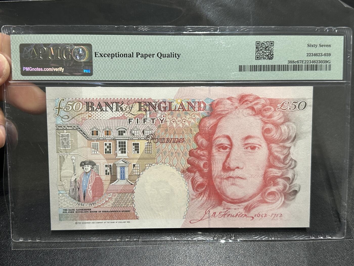 《外钞收藏家》第五百九十期（欧洲强钞、港币、硬通货及丰富裸币大拍场）（本平台长期征集拍品、欢迎藏友们联系合作） 1994年英国E序列50镑 PMG67