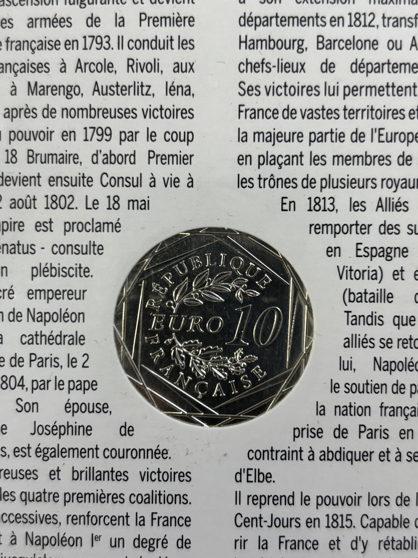 第183期拍卖 卡装法国2021年拿破仑逝世200周年10欧纪念银币，333银，发行75000枚，17克