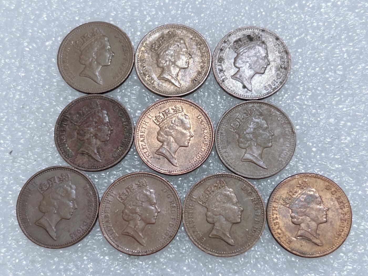 第一海外回流一元起拍收藏 散集专场  第274期 英国1便士硬币 10枚 高冠女王版