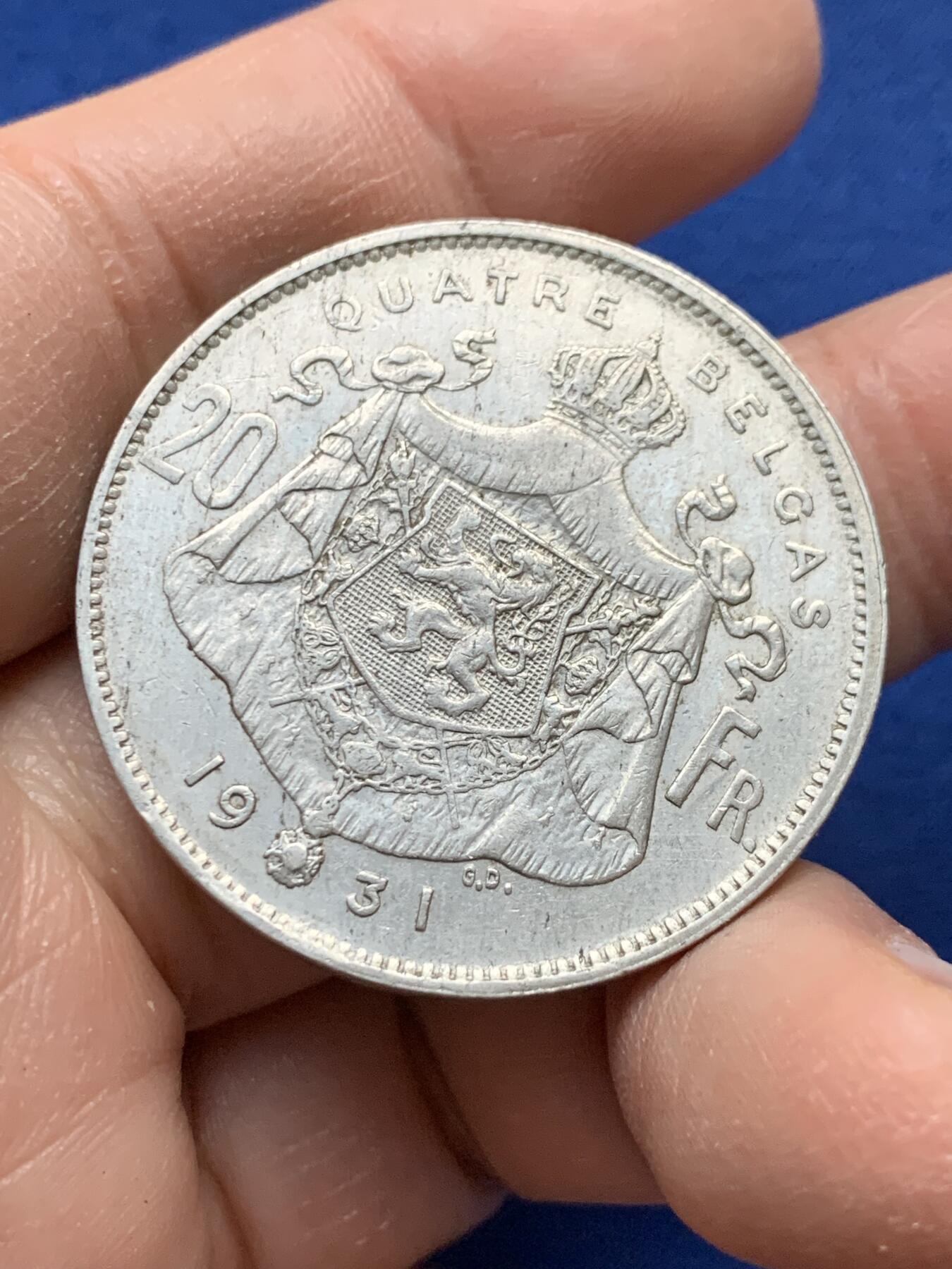 《竞宝斋》第443场 周日，周一，2场连拍 （全场包邮） 比利时1931年阿尔伯特一世镍币