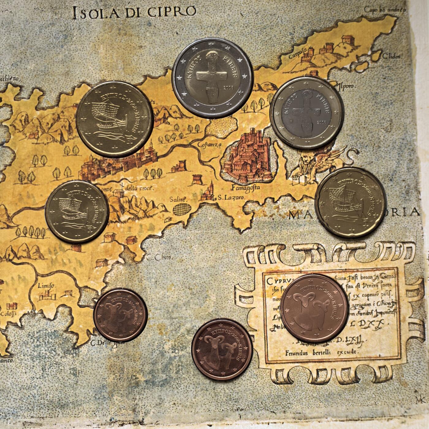 道一币馆币章第一百五十六场 原包装 塞浦路斯2008年欧元套币八枚-2