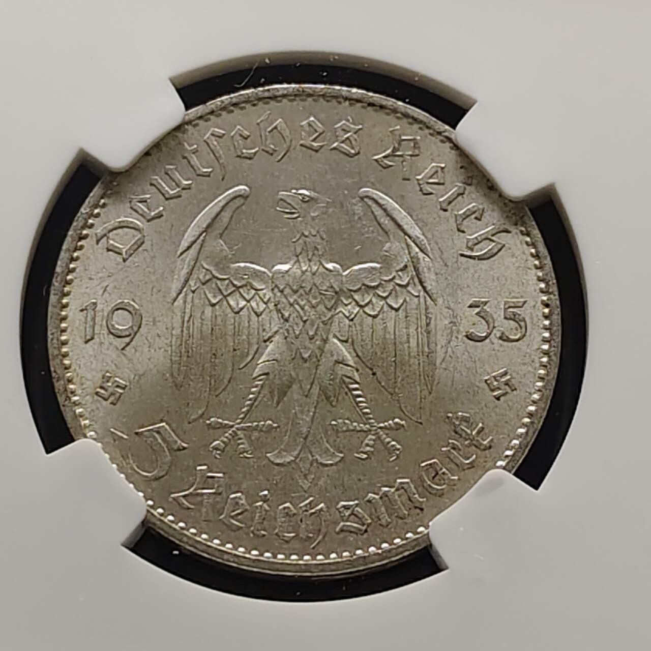 【全场包邮】纯粹捡漏拍485场（免费代拍第22场） 德国第三帝国1935年教堂5马克银币-NGC MS61