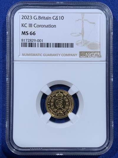 《竞宝斋》第443场 周日，周一，2场连拍 （全场包邮） - NGC MS66 英国 2023年10英镑 999.9金币,含金1/10盎司 查尔斯三世加冕 3.11克