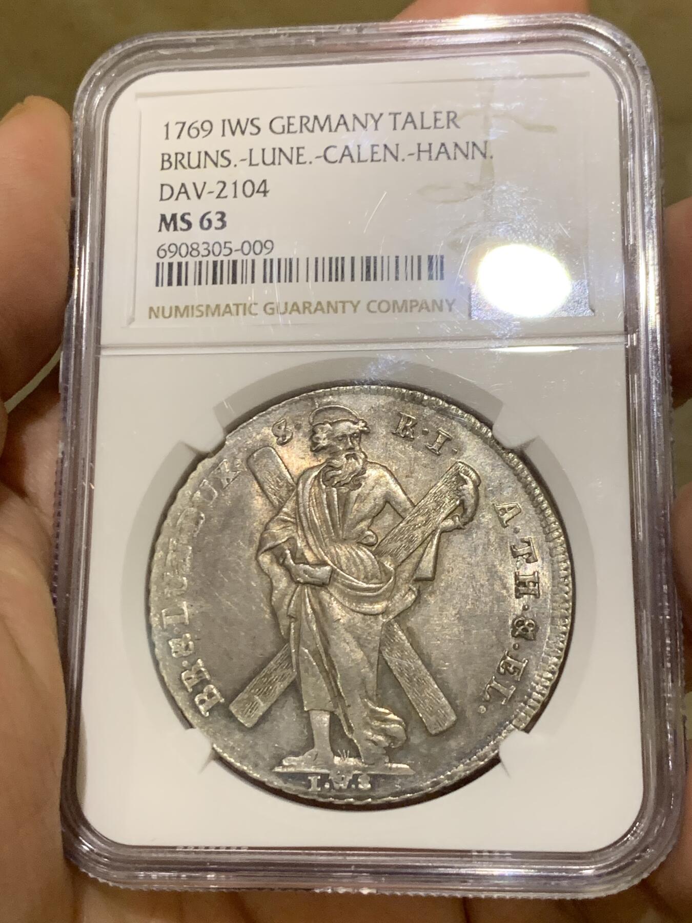 《竞宝斋》第443场 周日，周一，2场连拍 （全场包邮） 亚军分 NGC MS63 德国 1769年 布伦瑞克吕内堡 泰勒大银币 这个时期泰勒 鼻尖完好 眼珠子滴溜的转 值得入藏