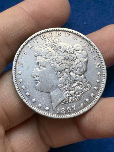 《竞宝斋》第443场 周日，周一，2场连拍 （全场包邮） - 美国1897年摩根1美元银币 细节见图