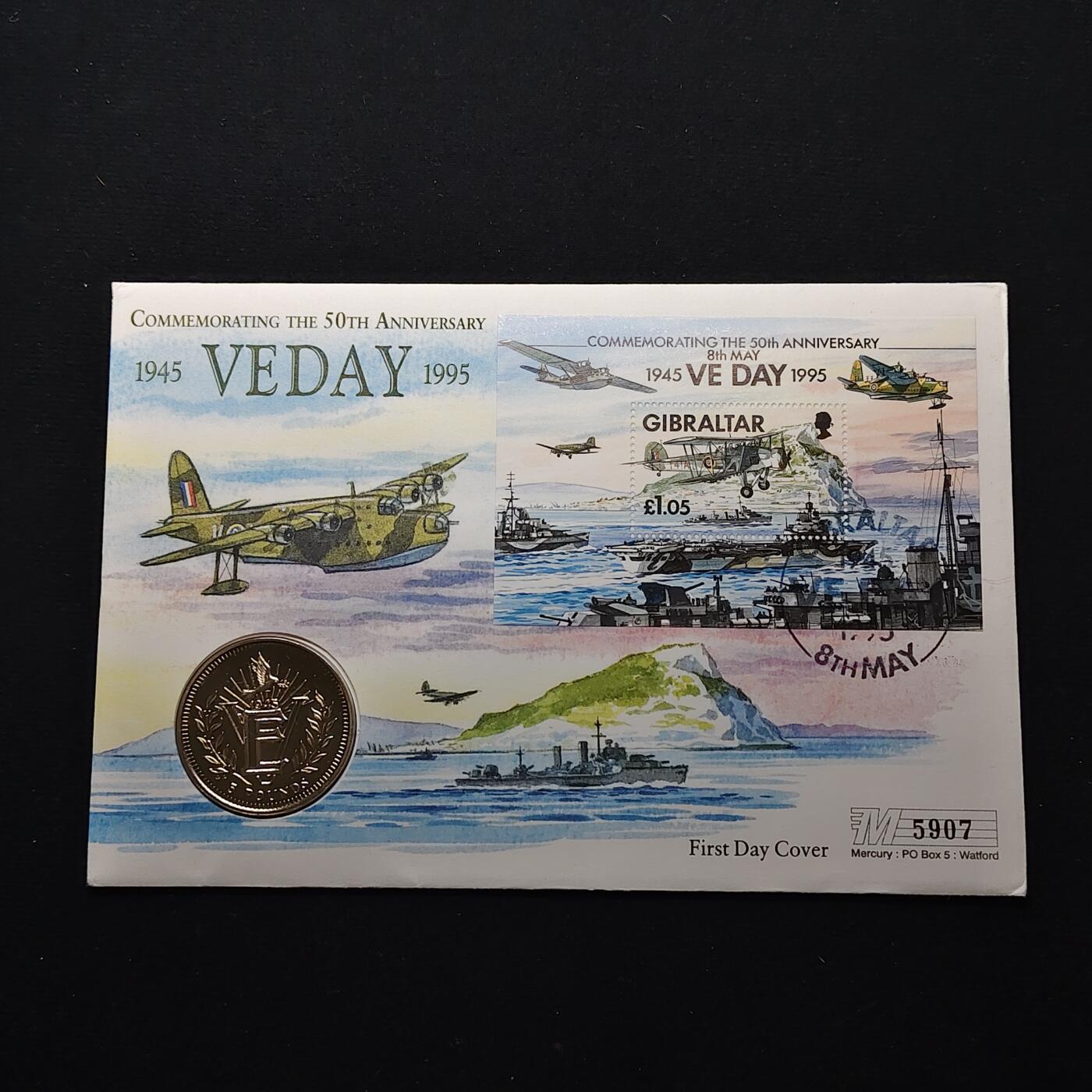 【全场包邮】纯粹捡漏拍482场（免费代拍第19场）-币封+套装+富兰克林（注意佣金） 【邮币封】直布罗陀1995年5镑欧洲解放50周年纪念币邮币封