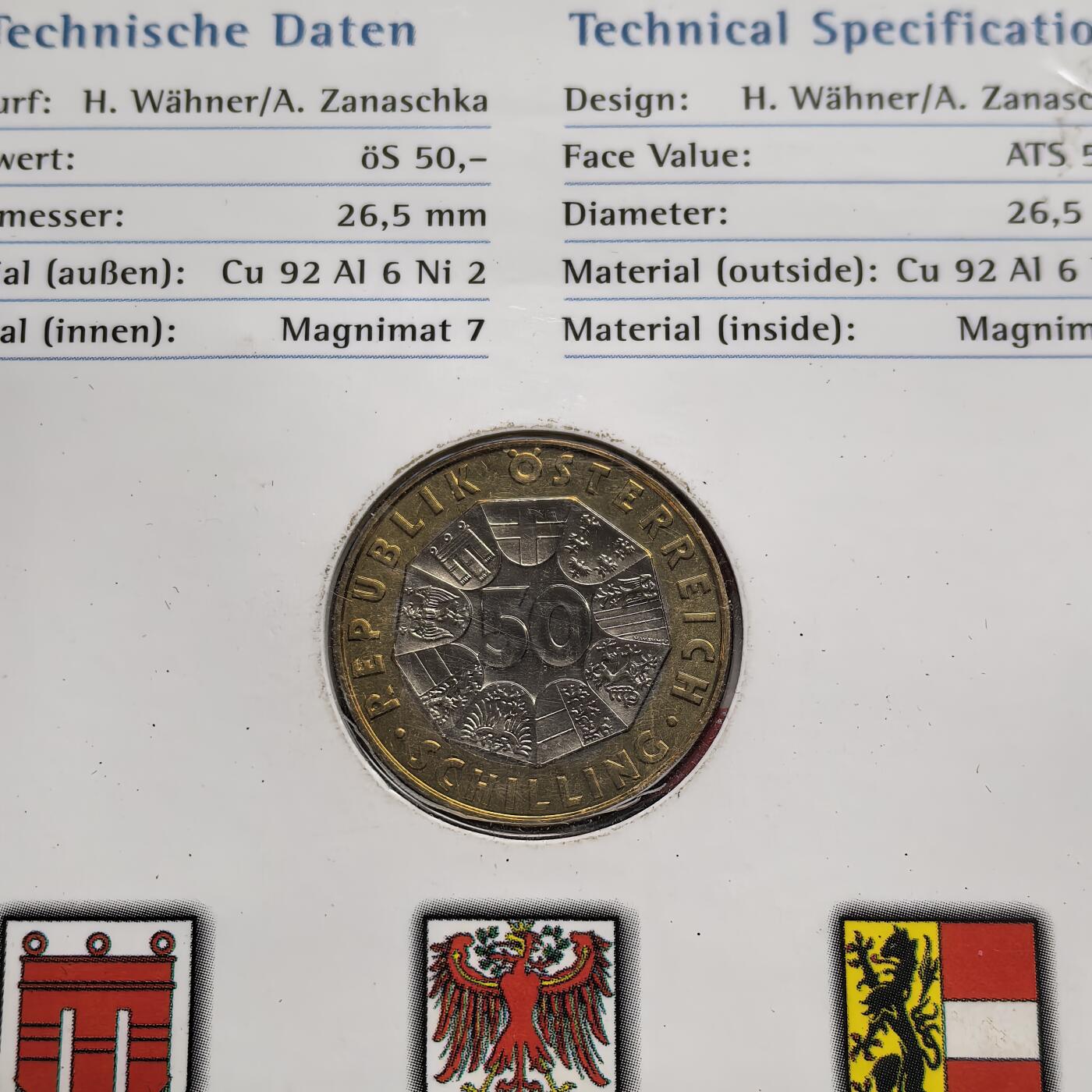 道一币馆币章第一百五十六场 原包装 奥地利1996年奥斯塔里奇城千年50先令纪念币