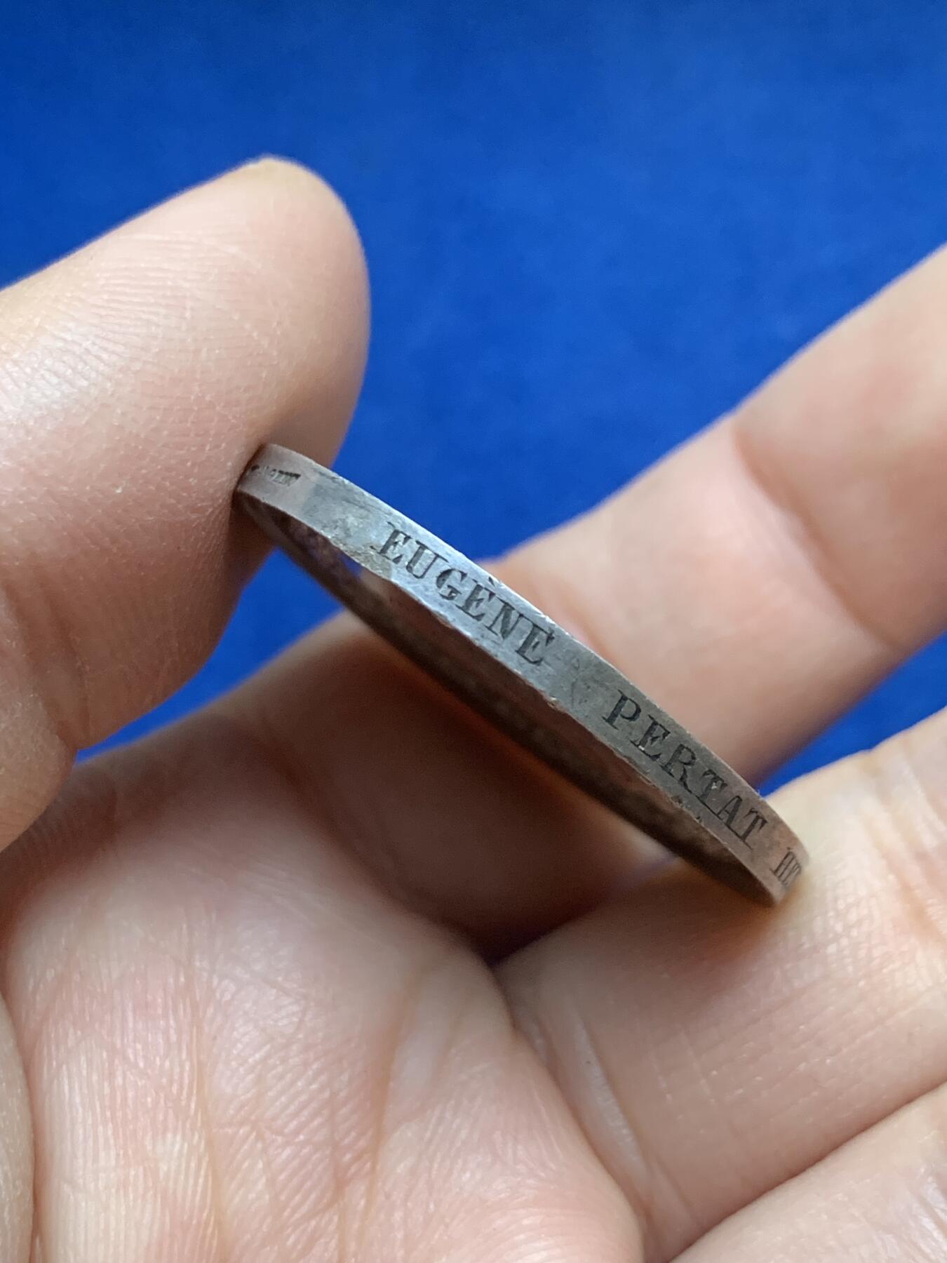 《竞宝斋》第443场 周日，周一，2场连拍 （全场包邮） 法国婚章 16.4克 33.2mm 1859 手指银标 不多见的品种