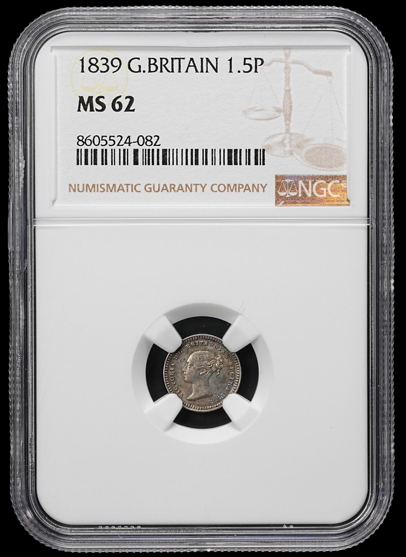 修遠堂世界钱币第九十五期 NGC MS62 1839年英国1.5便士银币