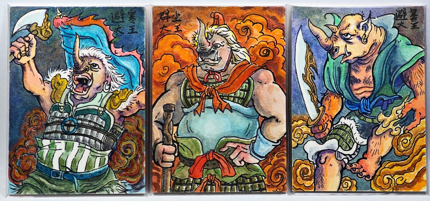 白泽拍卖卡牌手绘专场第29期（忽有故人心上过，回首山河已是秋） 2024 超吉梦手绘卡 3张 避寒/暑/尘大王  王见宁亲签