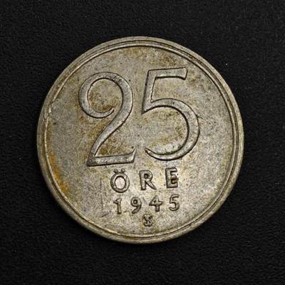 【淘币小摊】实时拍第八百一十三拍   散币场   满百包邮可预留二周 每周一统一发货   - 瑞典1945年25欧尔银币