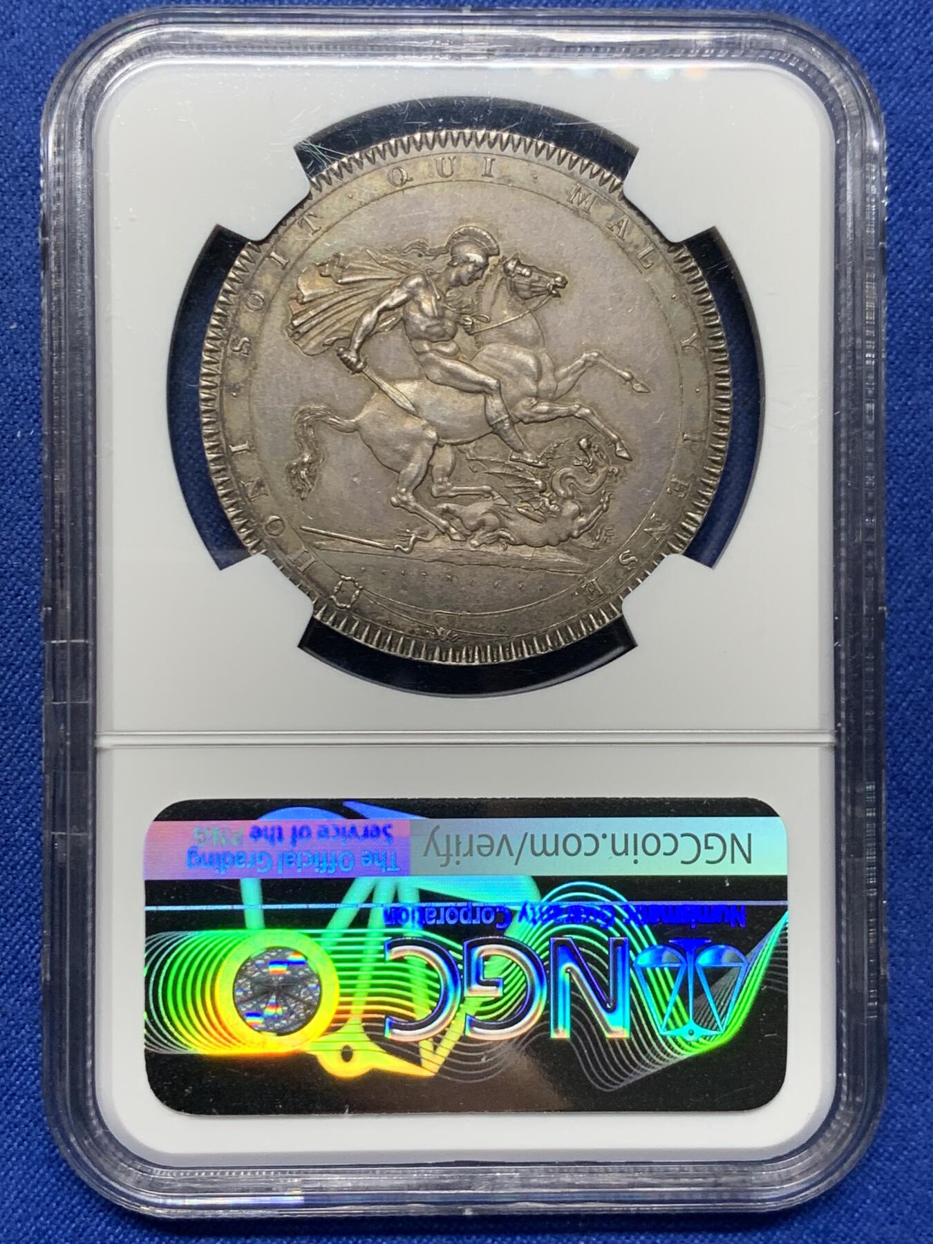 《竞宝斋》第443场 周日，周一，2场连拍 （全场包邮） NGC MS63 英国1818年乔治三世马剑克朗，马剑首年，乔三克朗三个年份中发行量最少的，包浆醇厚，近期价格不断攀升。