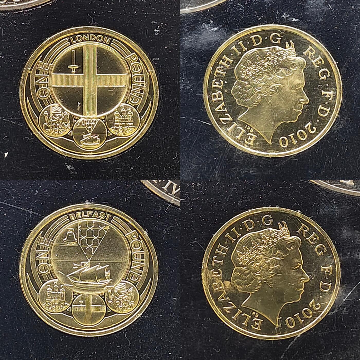 【全场包邮】纯粹捡漏拍483场（免费代拍第20场） 英国2010年官方精制套币-盒证全-含5镑君主制复辟350周年+2镑南丁格尔逝世100周年+1镑四邦国首府系列贝尔法斯特+伦敦2枚+50便士女童子军100周年5枚精制纪念币