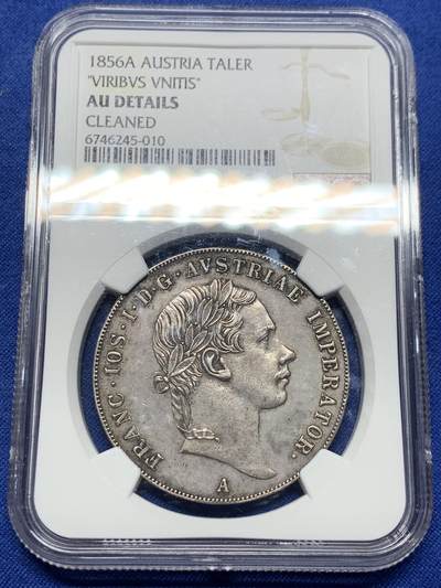 《竞宝斋》第443场 周日，周一，2场连拍 （全场包邮） - NGC AUD 奥地利帝国1856年弗兰茨约瑟夫一世协议1泰勒，包浆不错，国内不多见的品种。