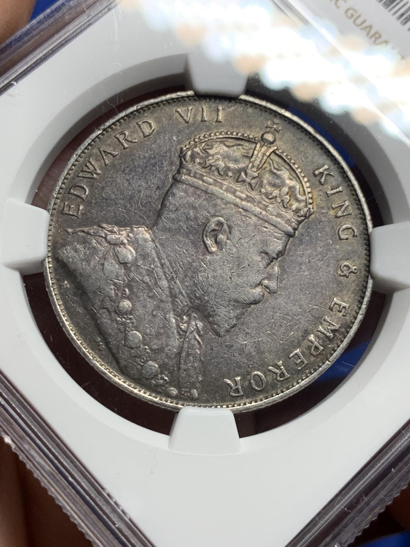 《竞宝斋》第443场 周日，周一，2场连拍 （全场包邮） NGC AUD 英属海峡1907年爱德华七世壹圆银币