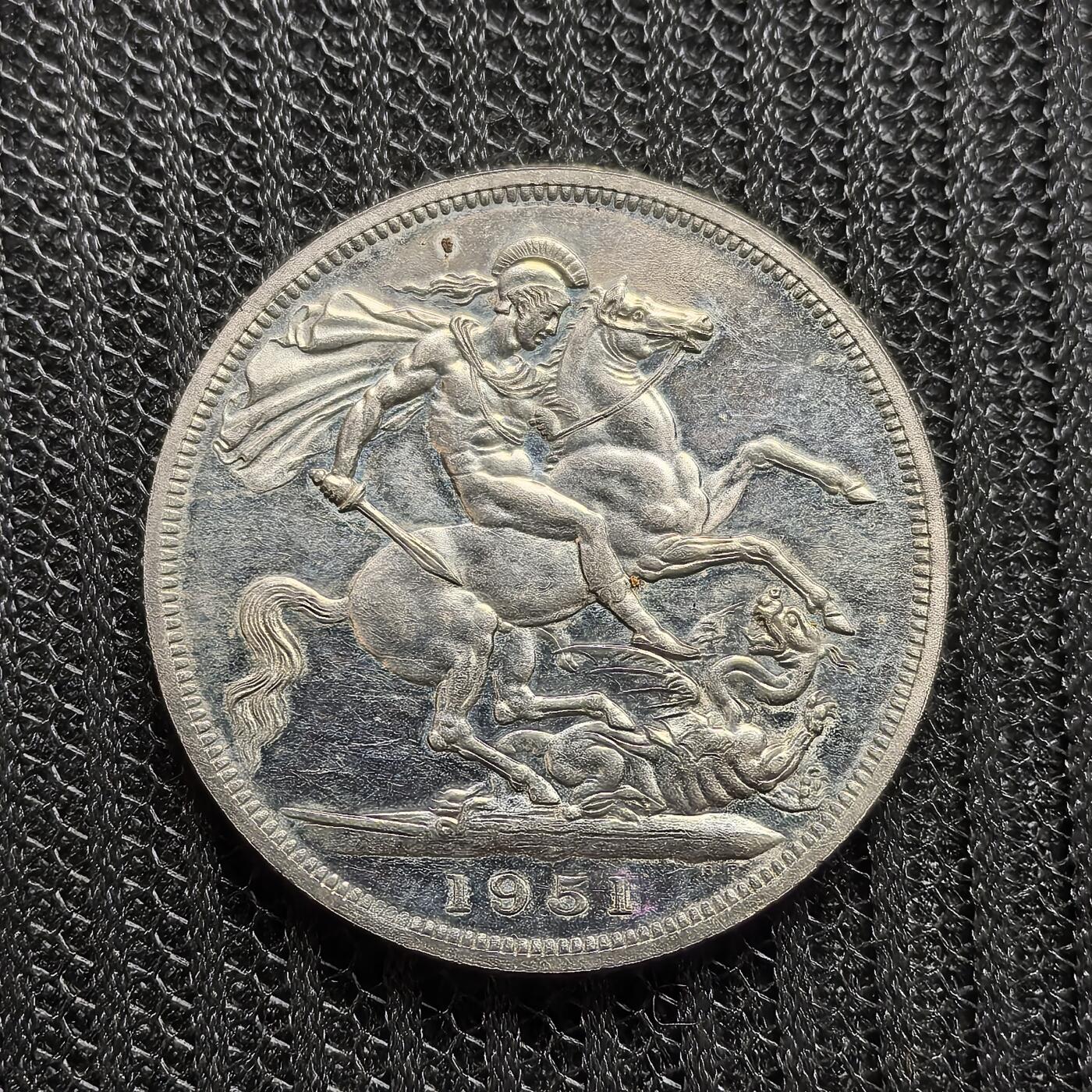 道一币馆币章第一百五十六场 原包装绿盒 英国1951年乔治六世镍马剑克朗