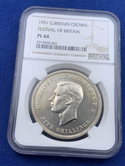 《竞宝斋》第443场 周日，周一，2场连拍 （全场包邮） - NGC PL64 英国1951年乔六马剑克朗 最后的镍马剑