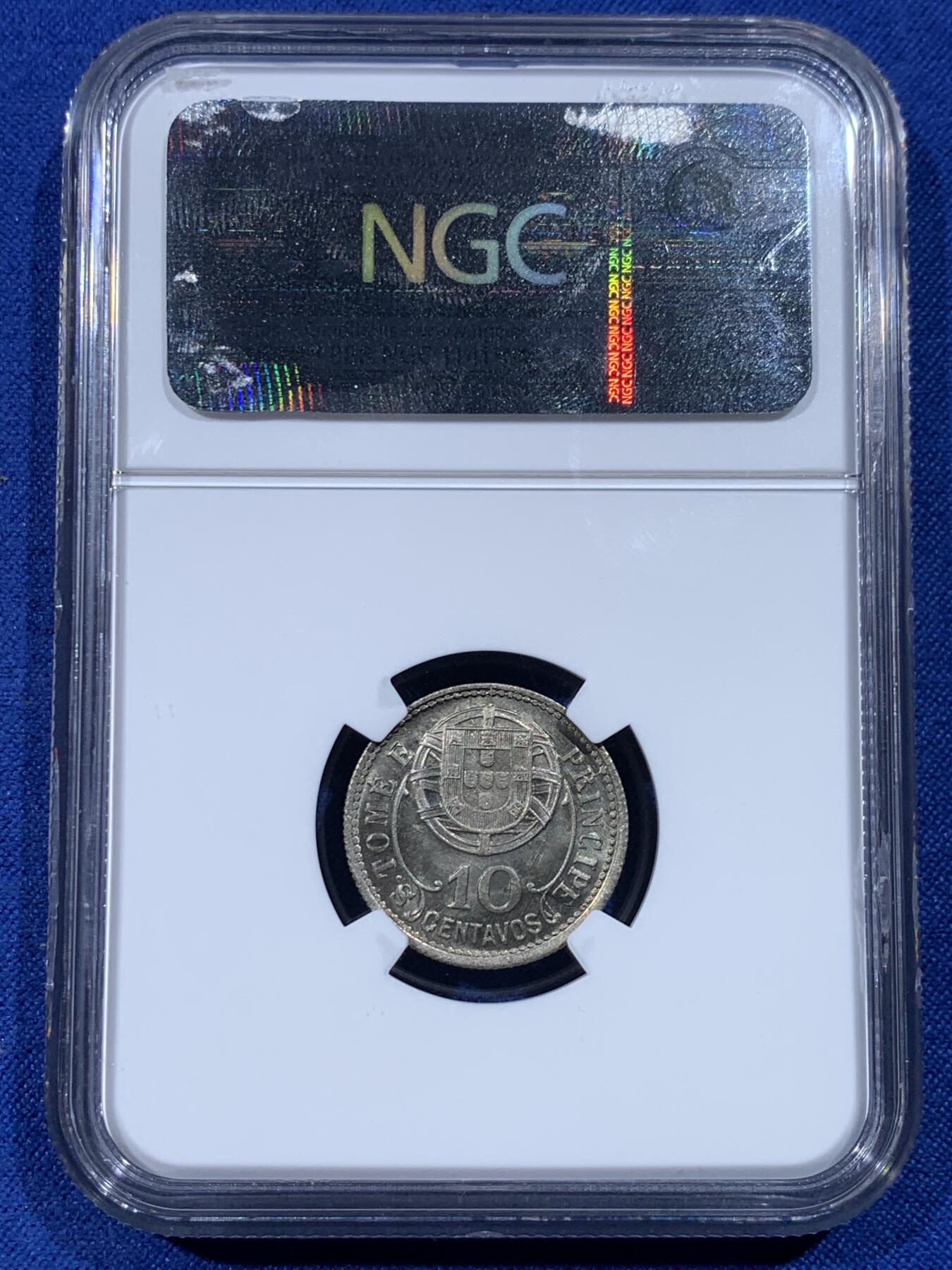 《竞宝斋》第443场 周日，周一，2场连拍 （全场包邮） 冠军分 NGC MS67 葡属圣多美和普林西比 1929年 10分 殖民地品种中的顶级高分