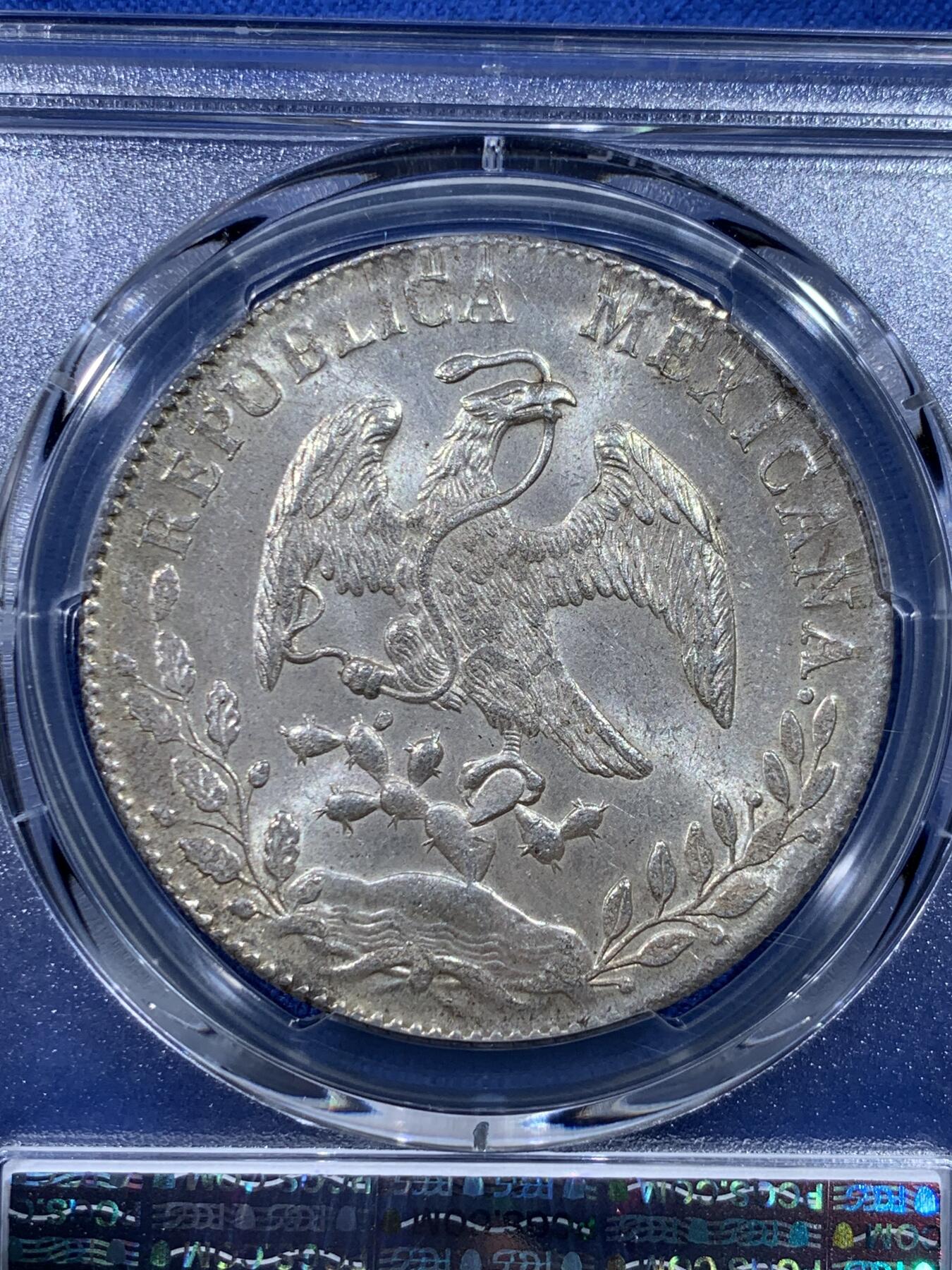 《竞宝斋》第443场 周日，周一，2场连拍 （全场包邮） PCGS MS64 墨西哥 1896年 8瑞尔 鹰洋 银币 高分Cn厂 亚军分 更高分仅一枚