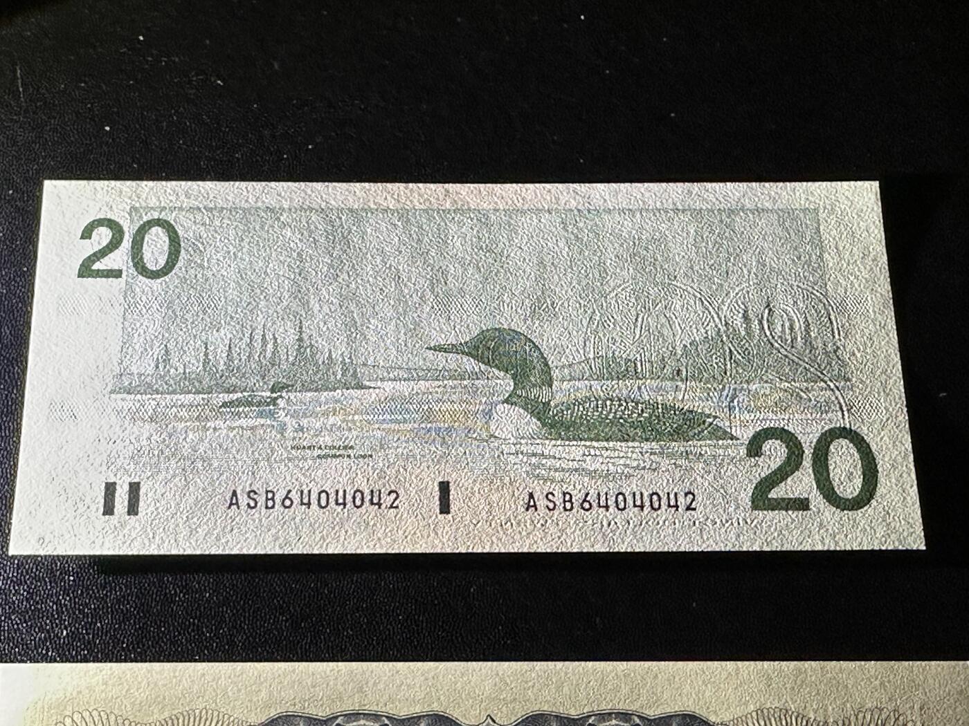 《外钞收藏家》第五百九十期（欧洲强钞、港币、硬通货及丰富裸币大拍场）（本平台长期征集拍品、欢迎藏友们联系合作） 1991年加拿大鸟版20加元 全新UNC