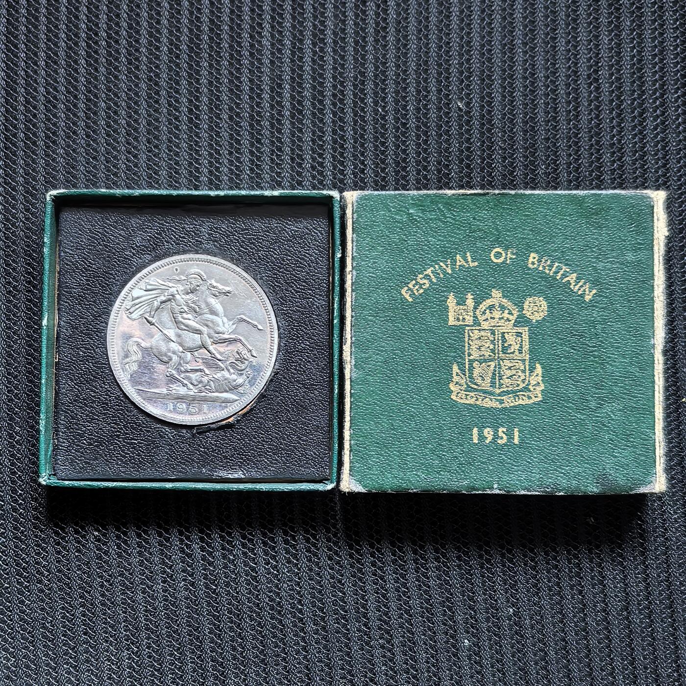 道一币馆币章第一百五十六场 原包装绿盒 英国1951年乔治六世镍马剑克朗