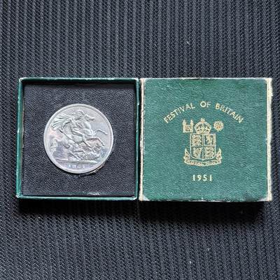 道一币馆币章第一百五十六场 - 原包装绿盒 英国1951年乔治六世镍马剑克朗