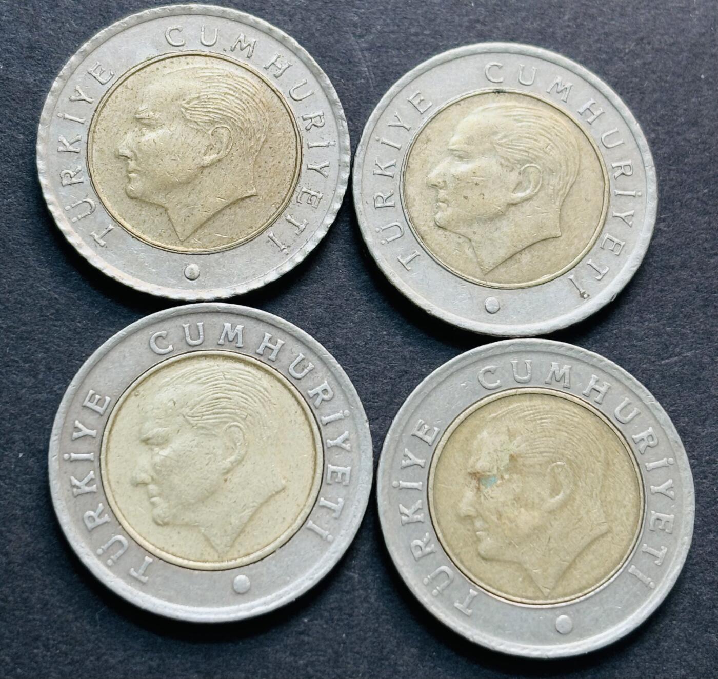 文馨钱币收藏第 284 场，【 长期接收代拍品】老藏家拍品南朝鲜李承晚时期货币，泰国大型纪念币，土耳其各时期及各国套币场 2009-2011 年土耳其 50 库鲁双色纪念币 4 枚