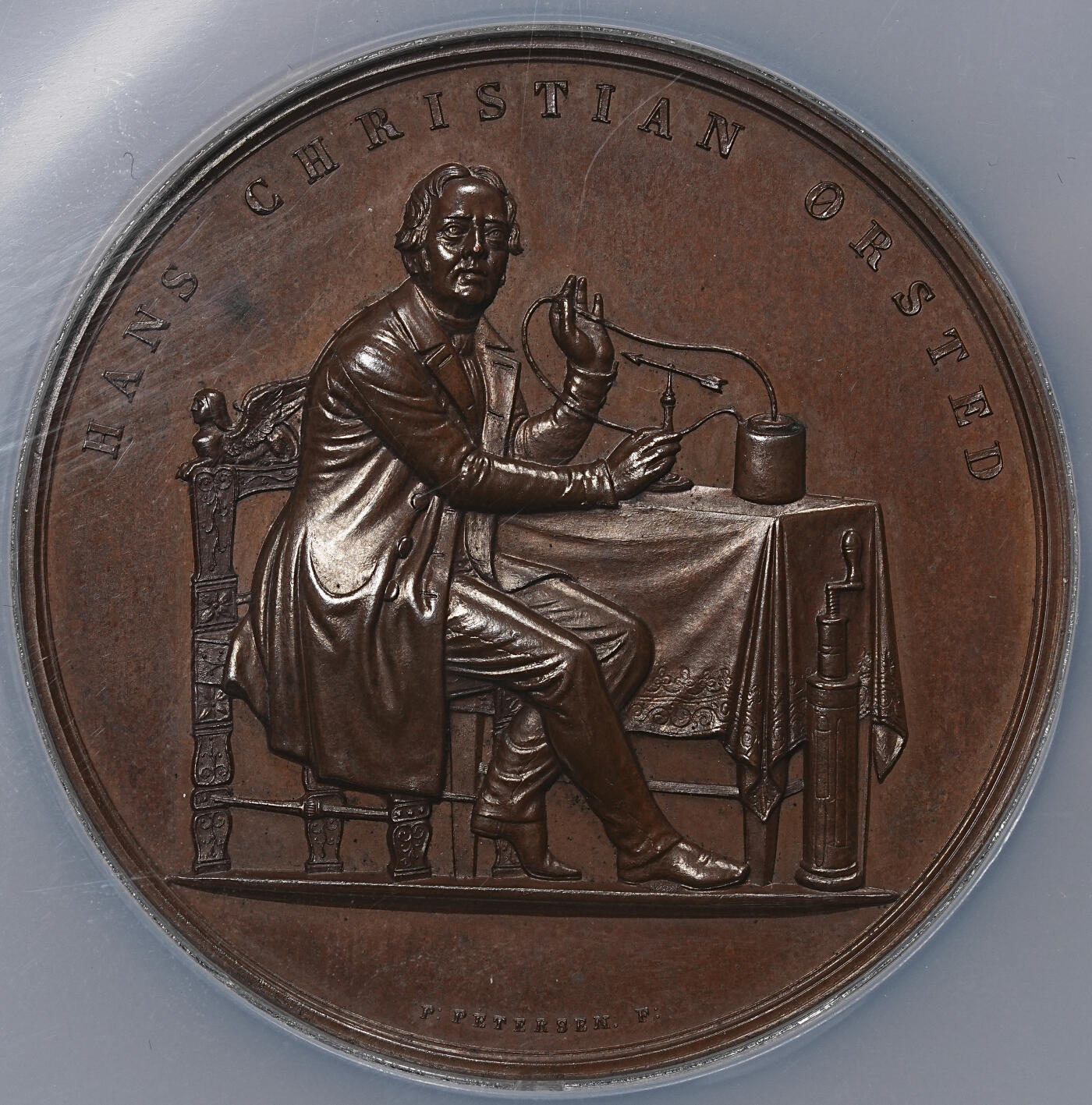 修遠堂世界钱币第九十五期 NGC MS64BN 1851年丹麦物理学家，化学家-汉斯·奥斯特纪念大铜章 特大加厚盒