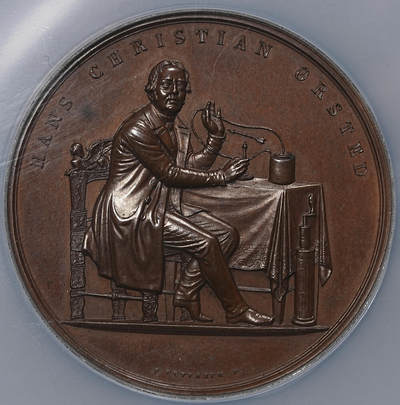 修遠堂世界钱币第九十五期 - NGC MS64BN 1851年丹麦物理学家，化学家-汉斯·奥斯特纪念大铜章 特大加厚盒