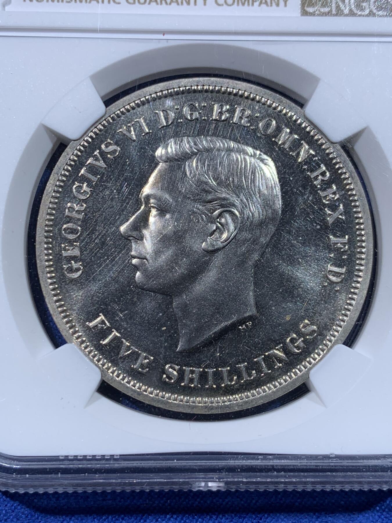 《竞宝斋》第443场 周日，周一，2场连拍 （全场包邮） NGC PL64 英国1951年乔六马剑克朗 最后的镍马剑