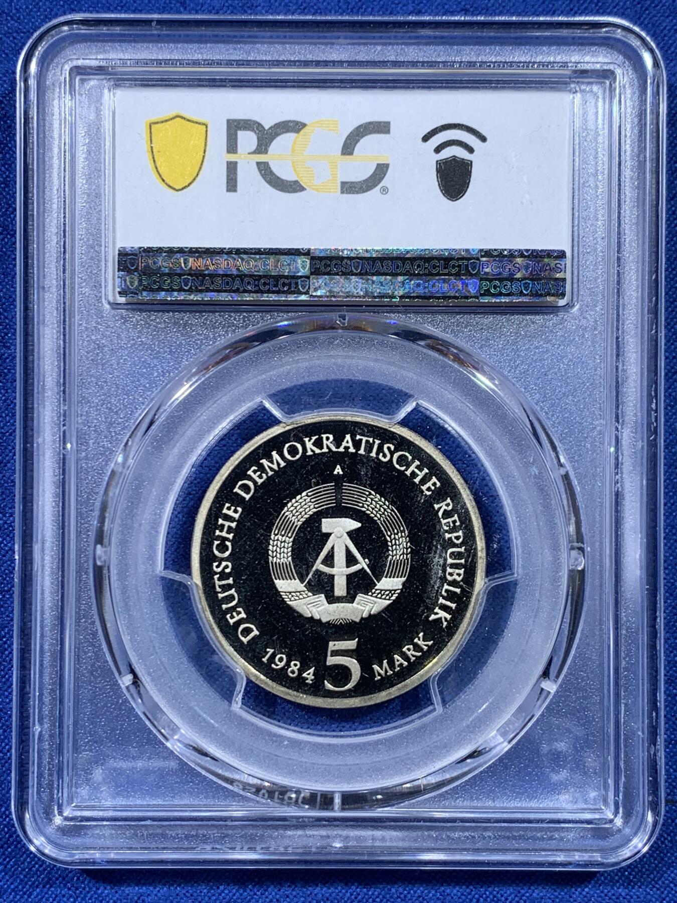 《竞宝斋》第443场 周日，周一，2场连拍 （全场包邮） PCGS PR69DCAM 德国1984年莱比锡老市政厅5马克