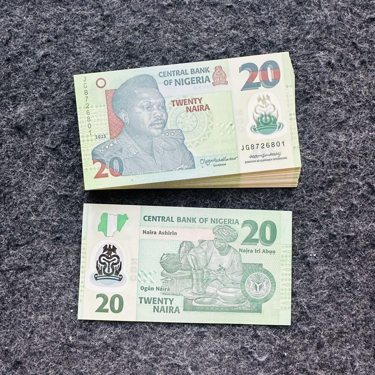 🇳🇬2528¥ ¥尼日利亚2025年20奈拉塑料钞，新日期和新签名：Cardoso-Adedeji JG8726801