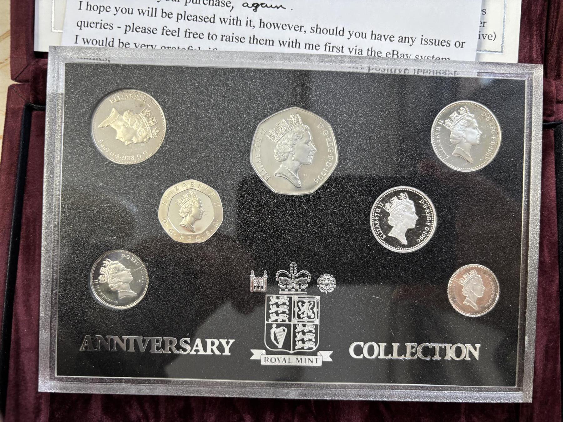 第183期拍卖 英国1996年【十进制】7枚全银精制纪念套币，925银，3.56/7.12/3.25/6.5/5.0/13.5/9.5克，发行15000套