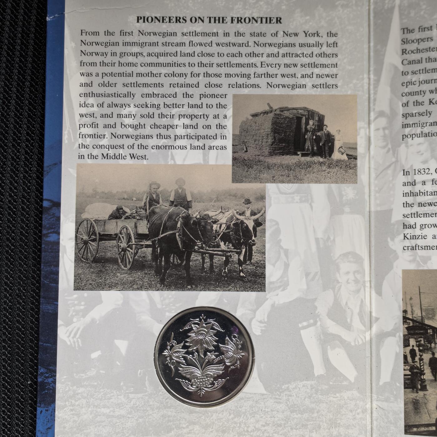 道一币馆币章第一百五十六场 原包装 挪威五间小木屋1825年移民美国精制纪念银章  925银标 目测重量20g+