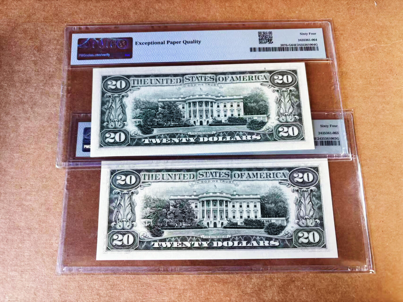 【Blue Auction】世界纸币精拍第757期——18级TOP拍卖/信誉/品质/专业/高效💫 【一组2张97小号同号】美国 1988年20美金 PMG64EPQ 