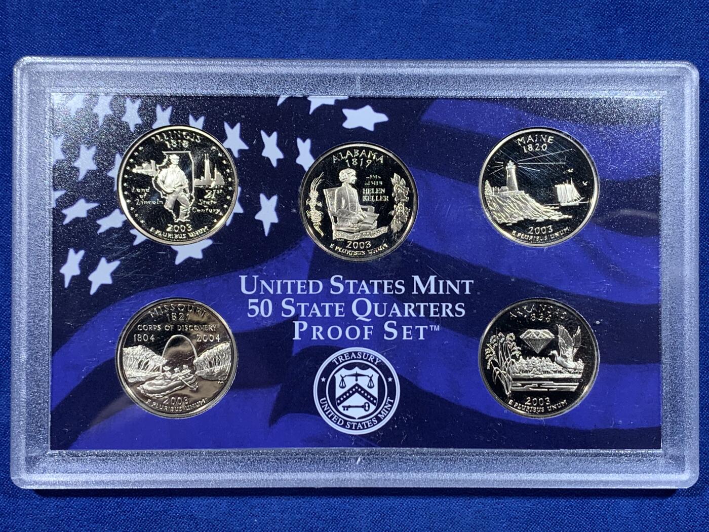 《竞宝斋》第443场 周日，周一，2场连拍 （全场包邮） 美国2003年精制套币和精制州币5枚 细节见图